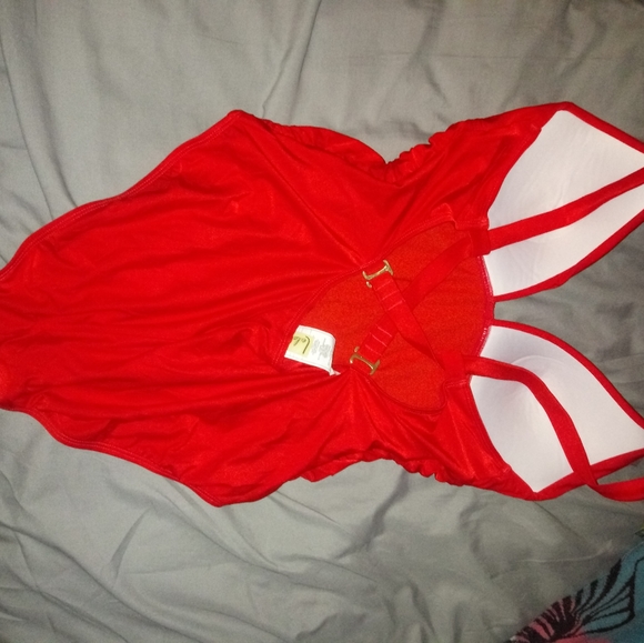 Red ruched one piece - Picture 2 of 4